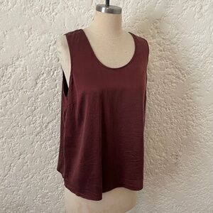 Lunya 100% Washable Silk Tulip Tank Top Women's Large, Burgundy Red